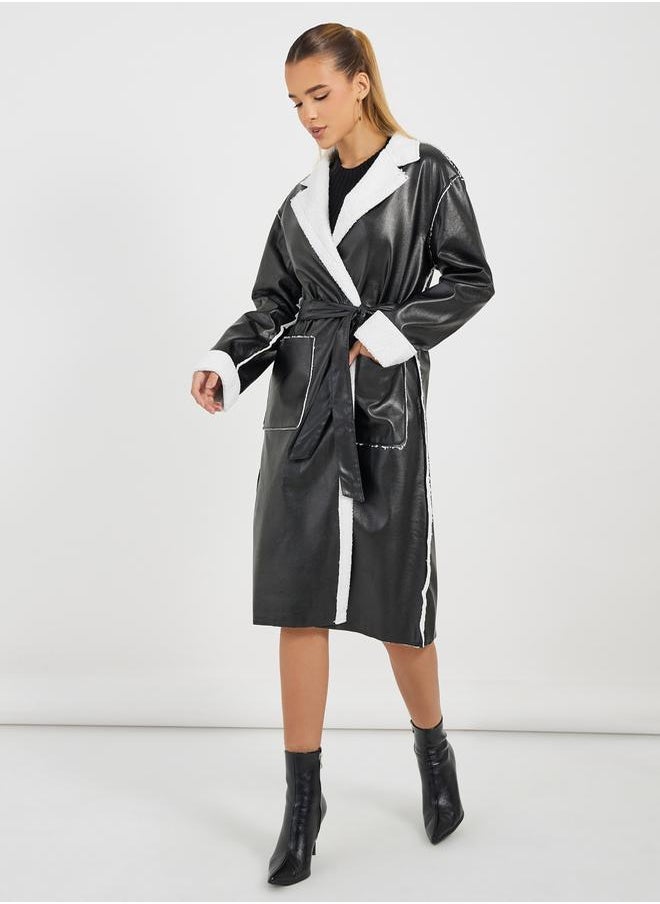 Styli - Regular Fit Leather Look Trench with Faux Fur Lining - Image 1