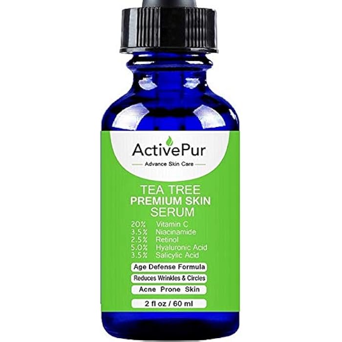 ActivePur Premium TEA TREE SERUM (Big Size 2 Oz/60 ml) Oil for Acne, 20% Vitamin C & B3 MSM Hyaluronic Acid Retinol Salicylic Acid Niacinamide Acne Scar Treatment Anti Aging Wrinkle Dark Spots Blemishes Pimple - Image 2