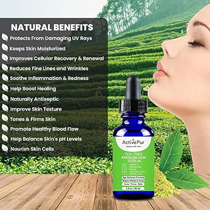 ActivePur Premium TEA TREE SERUM (Big Size 2 Oz/60 ml) Oil for Acne, 20% Vitamin C & B3 MSM Hyaluronic Acid Retinol Salicylic Acid Niacinamide Acne Scar Treatment Anti Aging Wrinkle Dark Spots Blemishes Pimple - Image 4