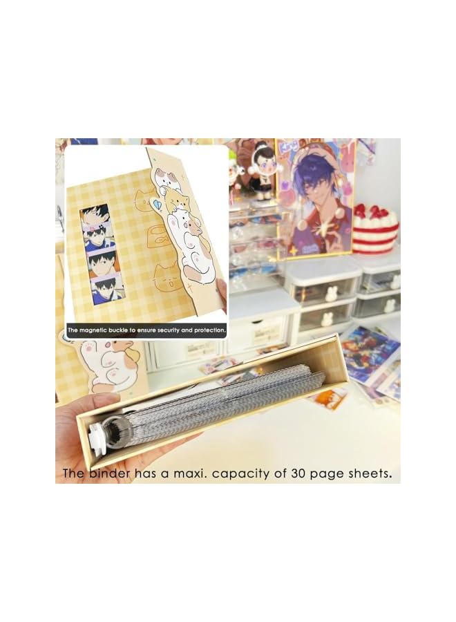 The Bros A5 Kpop Photocard Binder with 30 4-Pocket Pages and One Divider, Cute 120 Pockets 6 Ring Card Holder, Album Snug Fit for Standard Idol Photocards, Polaroids, Photos (Yellow Kitten)  - Image 3
