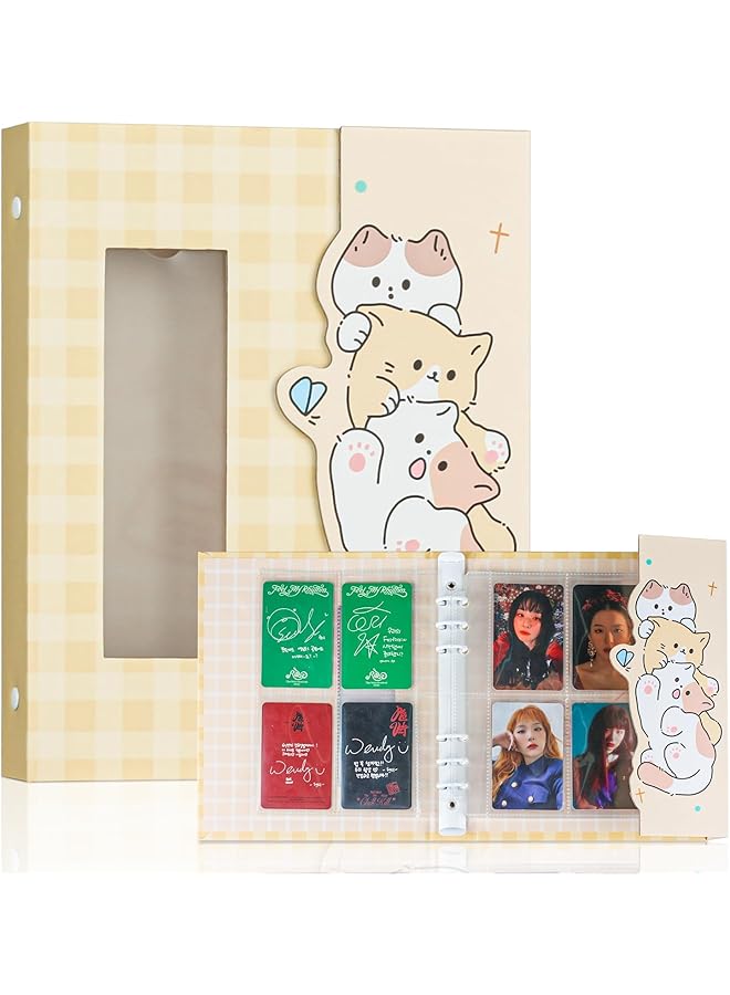 The Bros A5 Kpop Photocard Binder with 30 4-Pocket Pages and One Divider, Cute 120 Pockets 6 Ring Card Holder, Album Snug Fit for Standard Idol Photocards, Polaroids, Photos (Yellow Kitten)  - Image 1