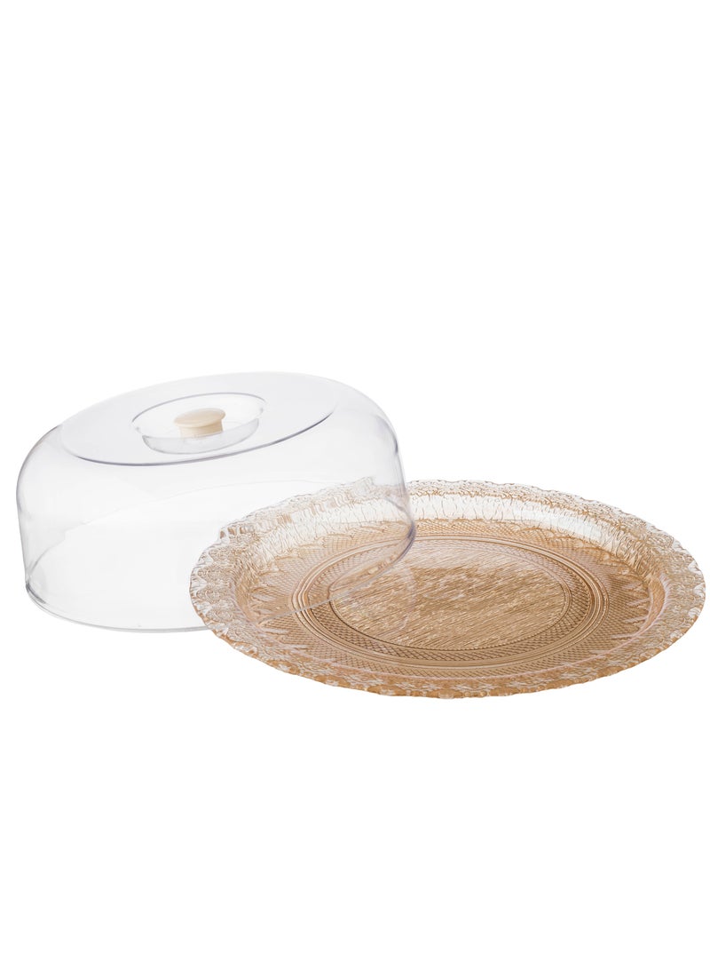 دانيا صحن كيك زجاج مع غطاء بلاستيك 30 سم - Image 2