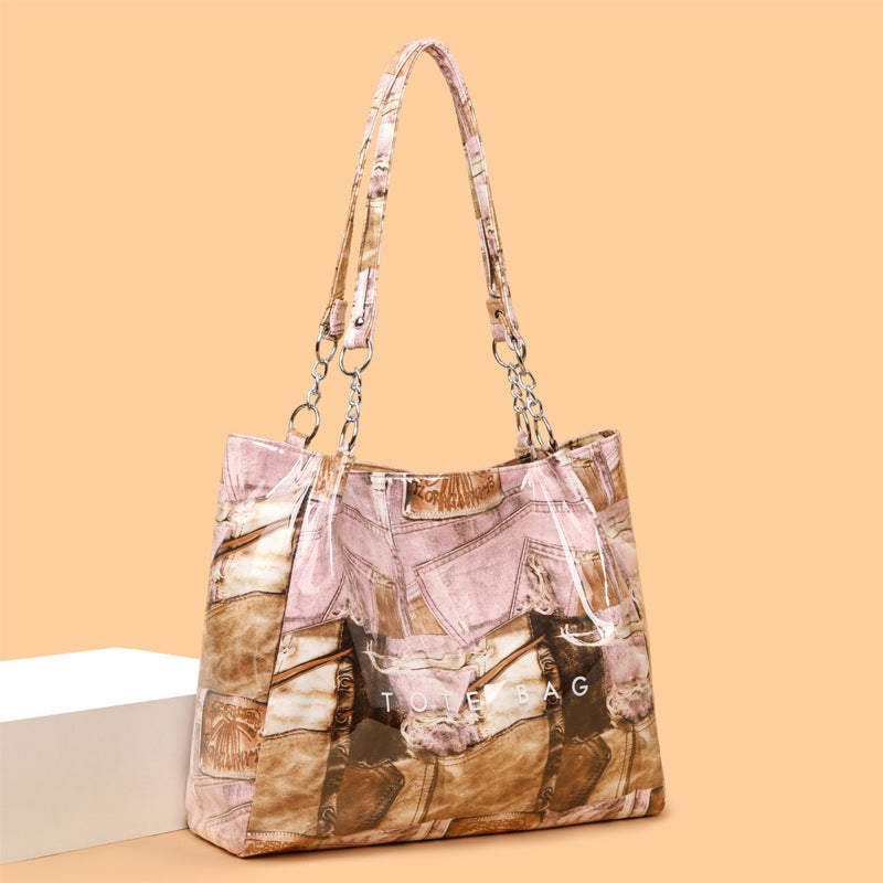 Abstract Aesthetic Printed Texture Large-Capacity Tote Bag Personalized Simple Commuting Armpit Shoulder Handbag Trendy - Image 4