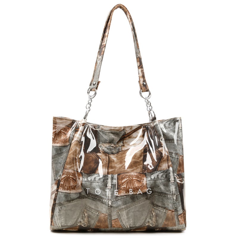 Abstract Aesthetic Printed Texture Large-Capacity Tote Bag Personalized Simple Commuting Armpit Shoulder Handbag Trendy - Image 1