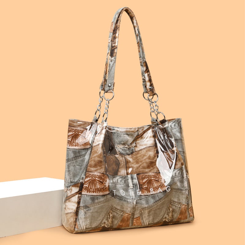Abstract Aesthetic Printed Texture Large-Capacity Tote Bag Personalized Simple Commuting Armpit Shoulder Handbag Trendy - Image 3