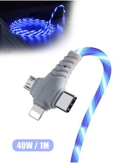 Generic 3 in 1 Led Light Up Charging Cable, 40 W Fast Charge Type C Gradual Changing Shining Charging Cord, 1m Charging Cable IP Port for Most Phones iPads iPhones Tablets (Colorful)  - Image 1