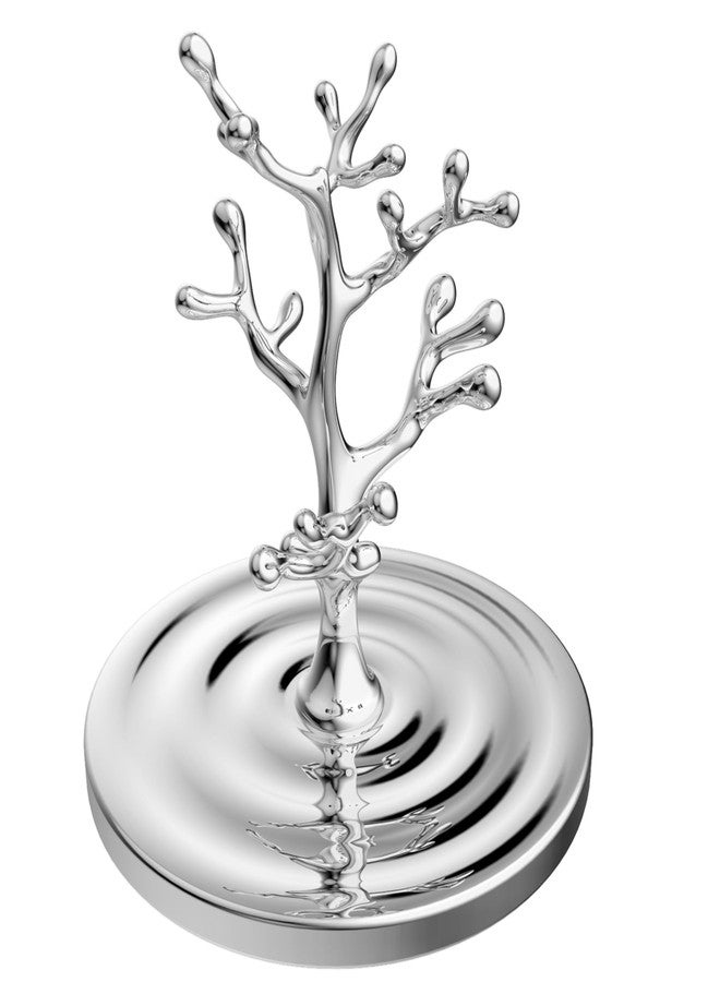 qAp quality art Practical حامل مجوهرات وصحن خواتم من QAP بتصميم شجرة التموج - حامل مجوهرات من الفولاذ المقاوم للصدأ 304 الصلب للخواتم والأساور والقلائد القصيرة - قطعة ديكور فضية عصرية لتزيين طاولة الزينة - هدية فاخرة لها - Image 1