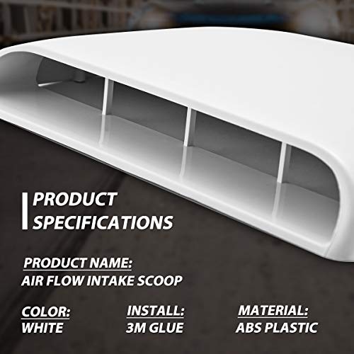 KATUR Universal Car Decorative Air Flow Intake Hood Scoop Vent Turbo Bonnet Cover White - Image 4