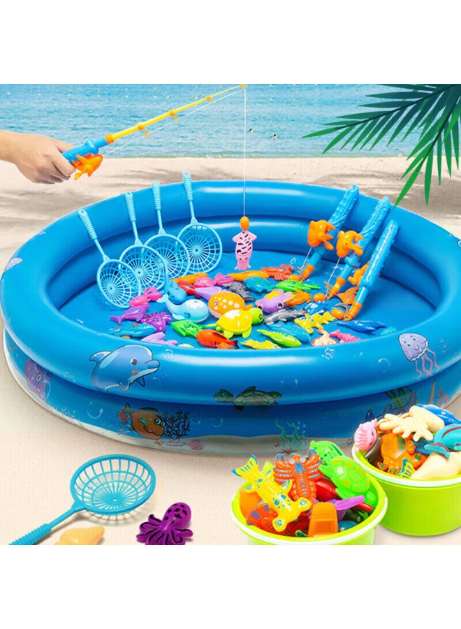 Babamama Dad Mom Fishing Toy, Fishing Pond With Magnetic, Can Be Filled With Water, Fishing Platform, Inflatable Bed, Storage Basket, Children's Toy, Fish Scooping Toy - Image 1