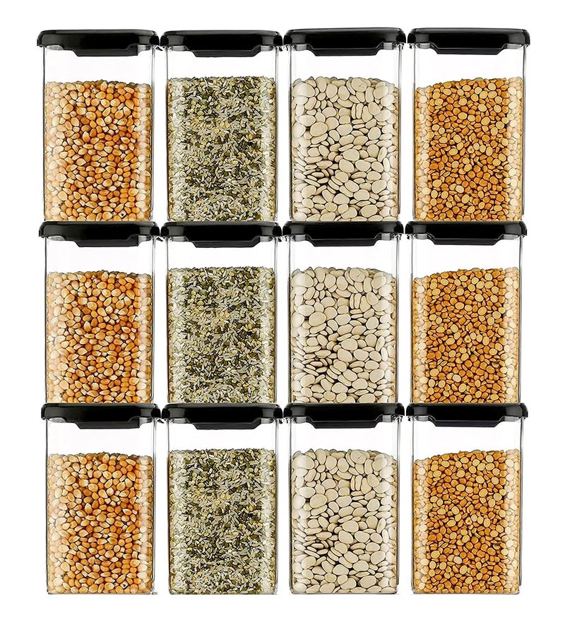 Xiran polyethylene 12 Pcs Unbreakable Containers For Kitchen Storage Set, Kitchen Containers Set, Kitchen Organizer Storage Set, Kitchen Accessories Items (Black, 1100Ml) - Image 1