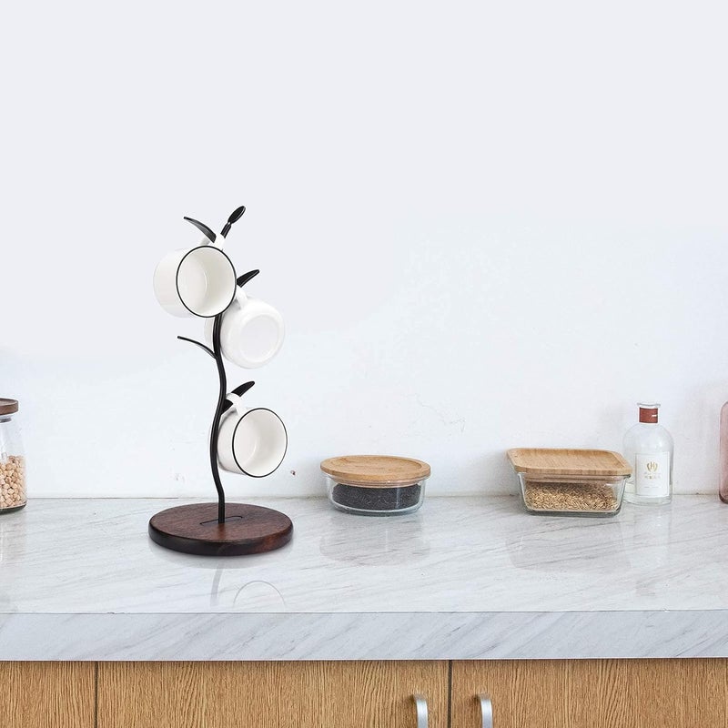 Countertop Mug Tree - Black Coffee Mug Holder with Wooden Base - Image 5