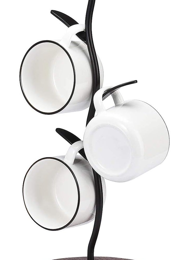 Countertop Mug Tree - Black Coffee Mug Holder with Wooden Base - Image 1