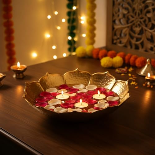CraftVatika Urli Bowl Set for Decoration - Big Size Urli Bowl for Home Decor, Diwali Decoration Items for Home Decor, Elegant Urali Decor Bowl, Floating Flowers Diya Tealights Arrangement - Image 1
