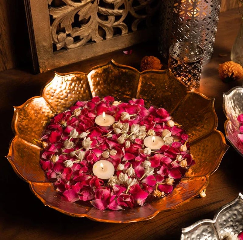 CraftVatika Urli Bowl Set for Decoration - Big Size Urli Bowl for Home Decor, Diwali Decoration Items for Home Decor, Elegant Urali Decor Bowl, Floating Flowers Diya Tealights Arrangement - Image 2