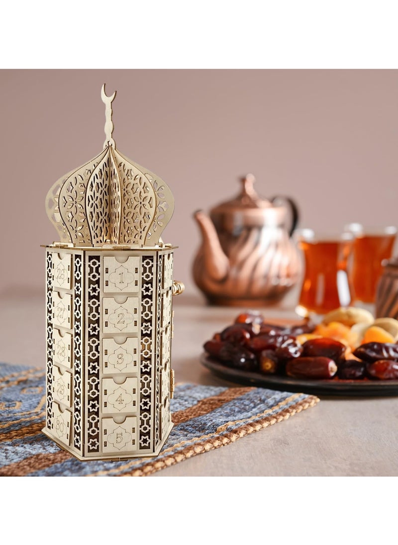 بيوينتي تقويم العد التنازلي لرمضان DIY مع 30 درج تخزين هدية رمضان الإسلامية، أضواء رمضان LED لتزيين المنزل في رمضان  - Image 3