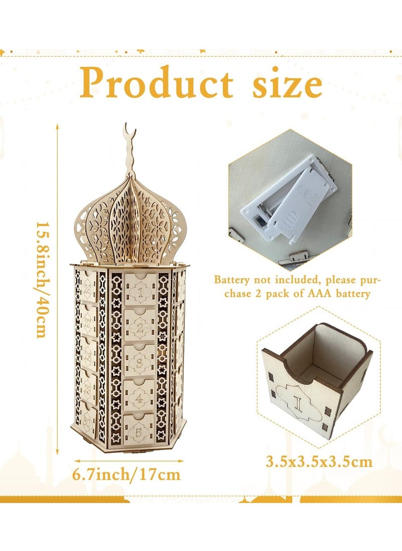 بيوينتي تقويم العد التنازلي لرمضان DIY مع 30 درج تخزين هدية رمضان الإسلامية، أضواء رمضان LED لتزيين المنزل في رمضان  - Image 4