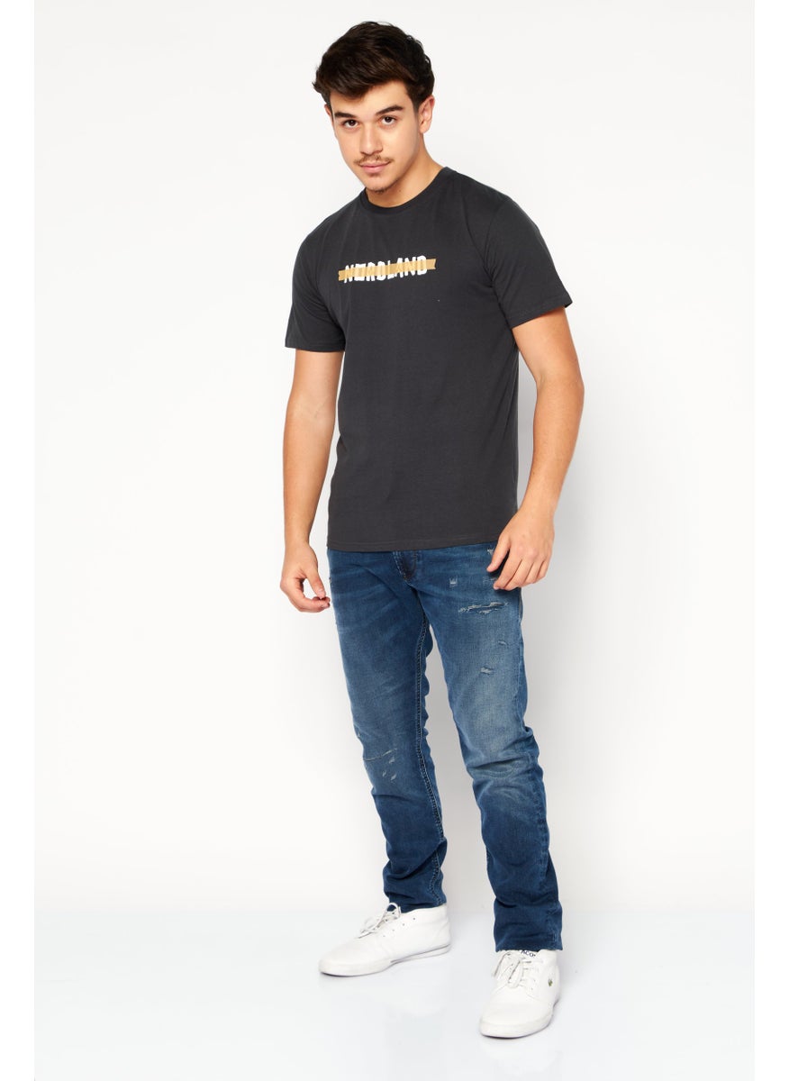 Nordland - Men Crew Neck Short Sleeve Brand Logo T-Shirt, Dark Grey - Image 1