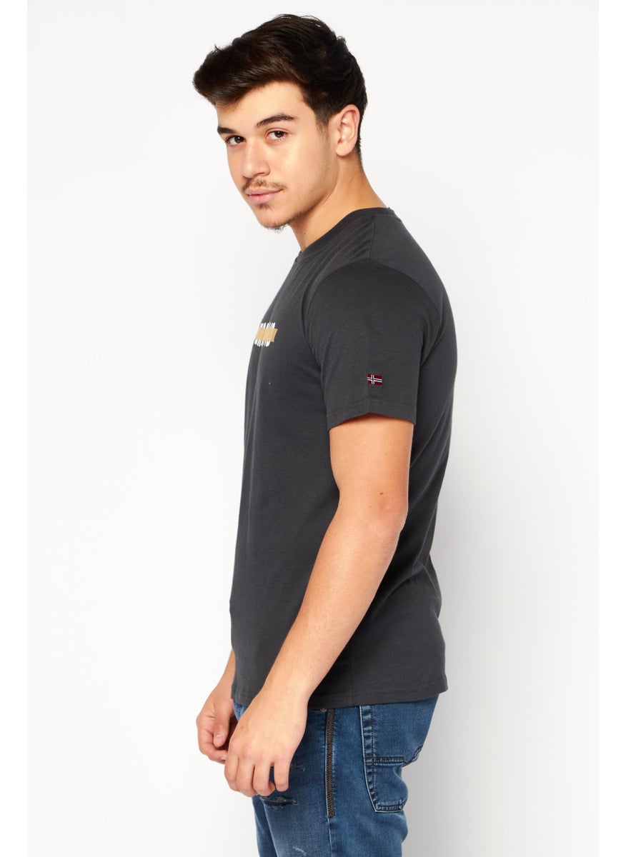 Nordland - Men Crew Neck Short Sleeve Brand Logo T-Shirt, Dark Grey - Image 1