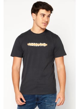Men Crew Neck Short Sleeve Brand Logo T-Shirt, Dark Grey