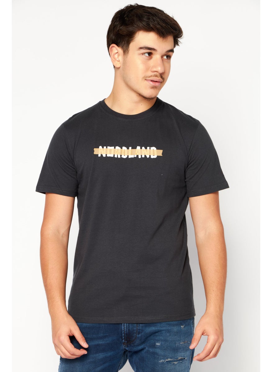 Nordland - Men Crew Neck Short Sleeve Brand Logo T-Shirt, Dark Grey - Image 1