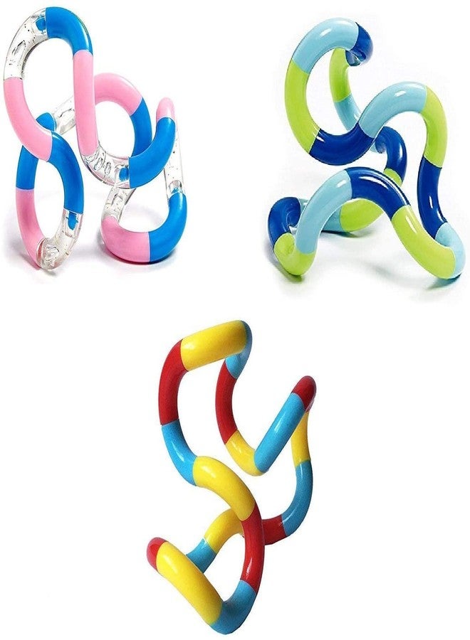 Tangle Jr. Brain Tools Classic Sensory Fidget Toy, 3 Pack, Tropical, White Blue, Pink Clear Blue - Image 2