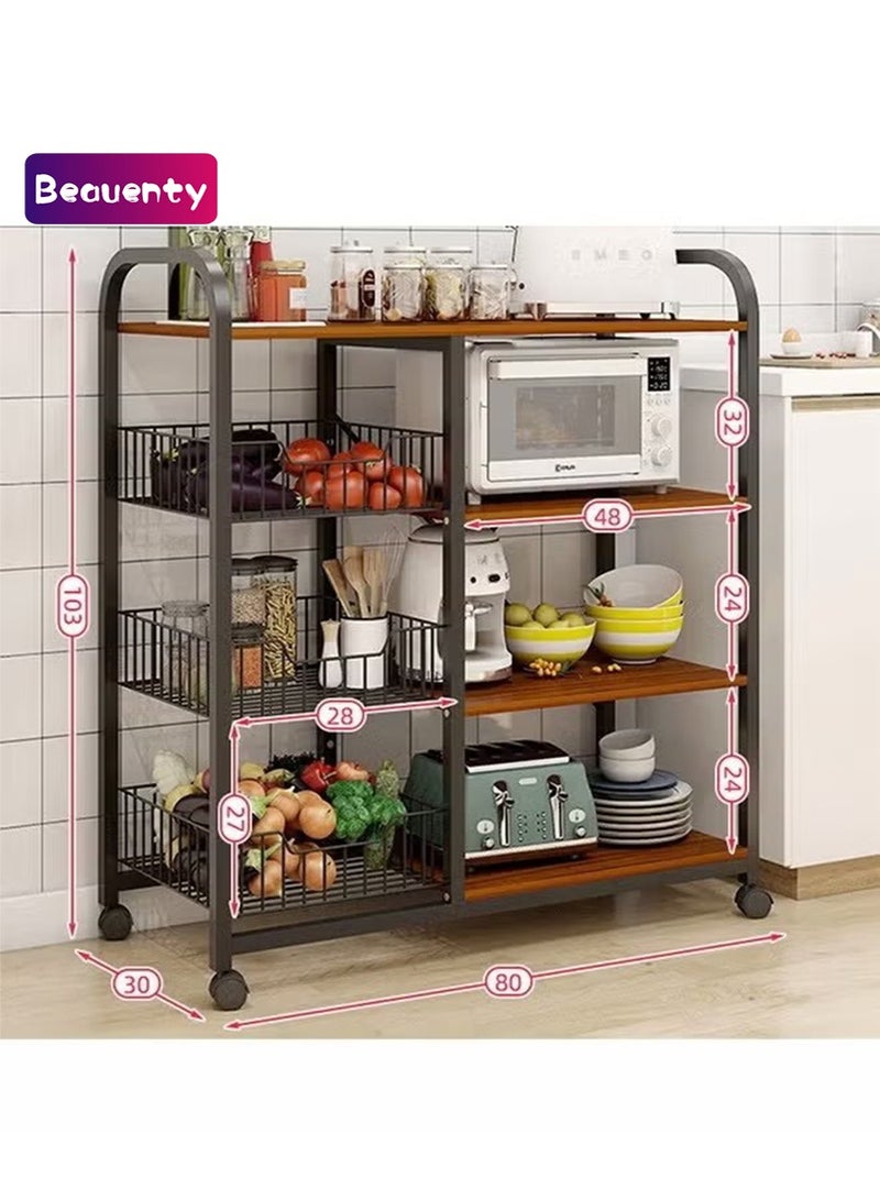 Beauenty Kitchen Shelving Unit Mobile Kitchen Storage Rack, Multifunctional Floor to Floor Microwave Oven Supplies Storage Rack, Multi-Layer Household Storage Rack Kitchen Shelving (Color : Black) - Image 1