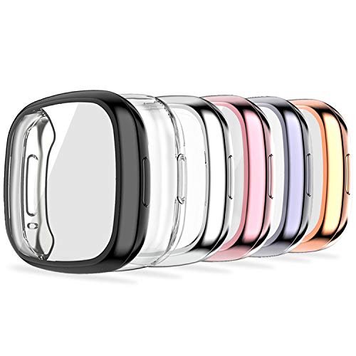 KPYJA 6-Pack Screen Protector Compatible with Fitbit Versa 3/Sense Case, Soft TPU Plated Case All-Around Protective Screen Full Cover Bumper Compatible for Sense/Versa 3 Smart Watch - Image 1