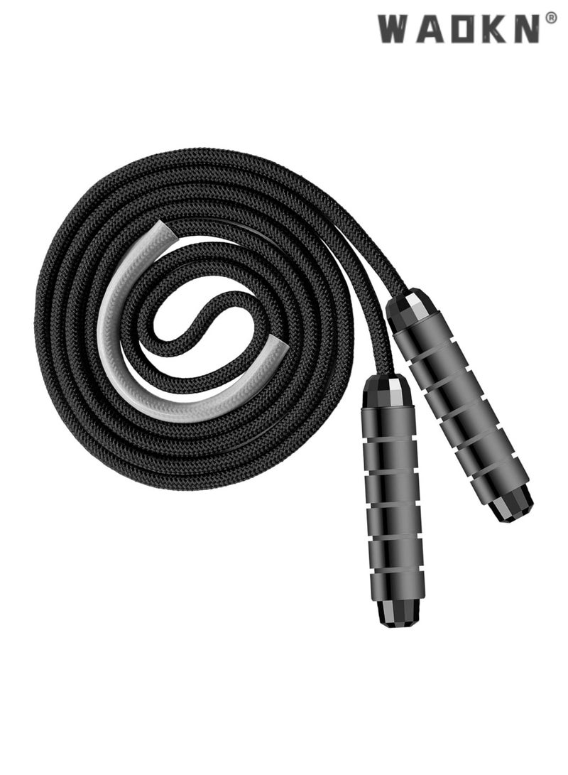 WAOKN Heavy Duty Jump Rope Workout Rope - Skipping Rope with Cotton Covered Wire for Men and Women, Ideal for Fitness, Exercise, Cardio, and Endurance Training, Adjustable Length,6 mm,Black,350 g - Image 1
