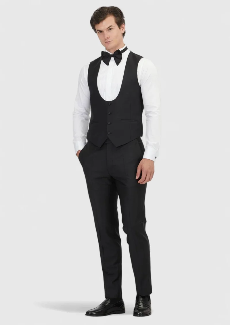 RAMSEY Black Slim Fit Butterfly Collar Classical Waistcoat