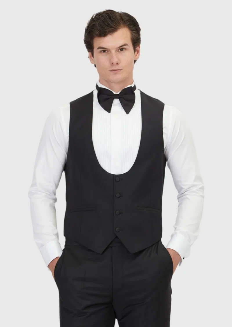RAMSEY Black Slim Fit Butterfly Collar Classical Waistcoat