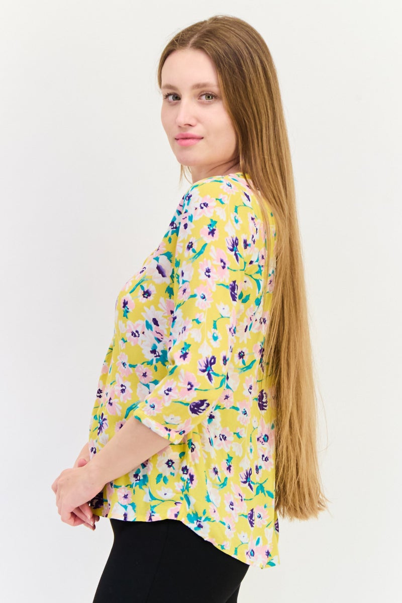 ONLY بلوزة نسائية بأكمام طويلة وفتحة على شكل حرف V بطبعة زهور، متعددة الألوان - Image 2