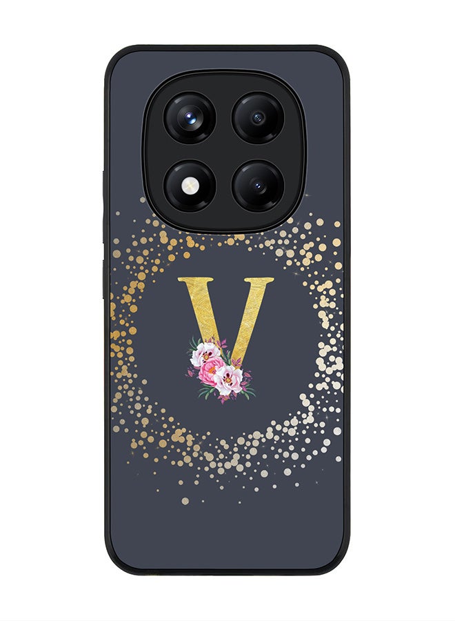 Stylizedd For Xiaomi Redmi Note 14 Pro 4G 4G Case,Slim fit Camera Protection, Shockproof Thin Phone cover  - Custom Monogram Floral - V  (Grey ) - Image 1