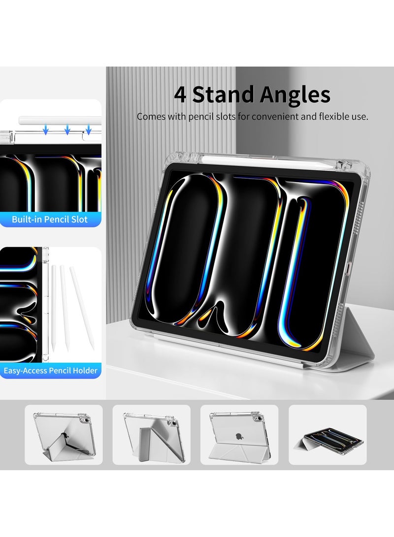 كيس لـ iPad Pro 2024 7th / 2025 8th 13 بوصة, تصميم ثلاثي الطي على شكل Y مع زوايا متعددة, غطاء الجلد اللوحي مع فتحة القلم, إيقاظ / نوم تلقائي, رمادي - Image 4