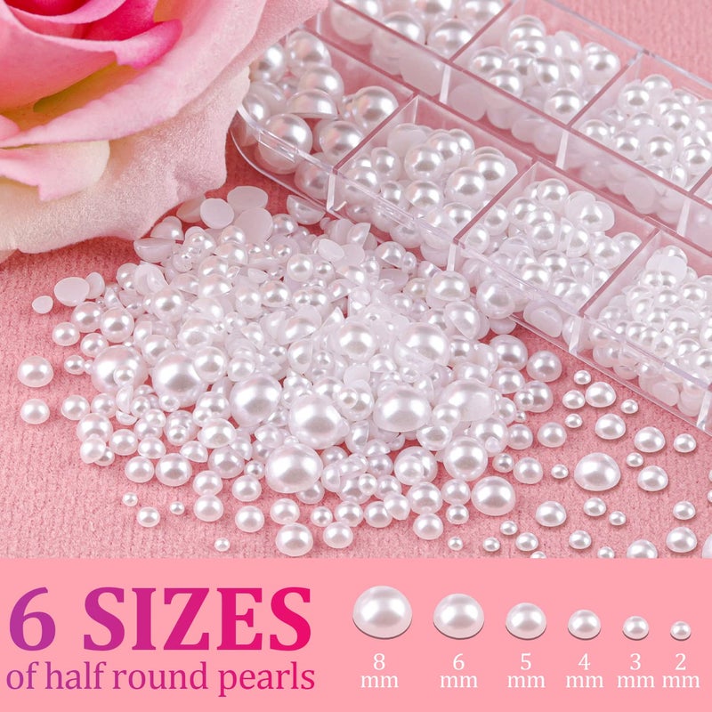 Belleboost Flat Back Pearls Kits 2 Boxes of Flatback White Half Round Pearls with Pickup Pencil and Tweezer for Home DIY and Professional Nail Art, Face Makeup and Craft - Image 2
