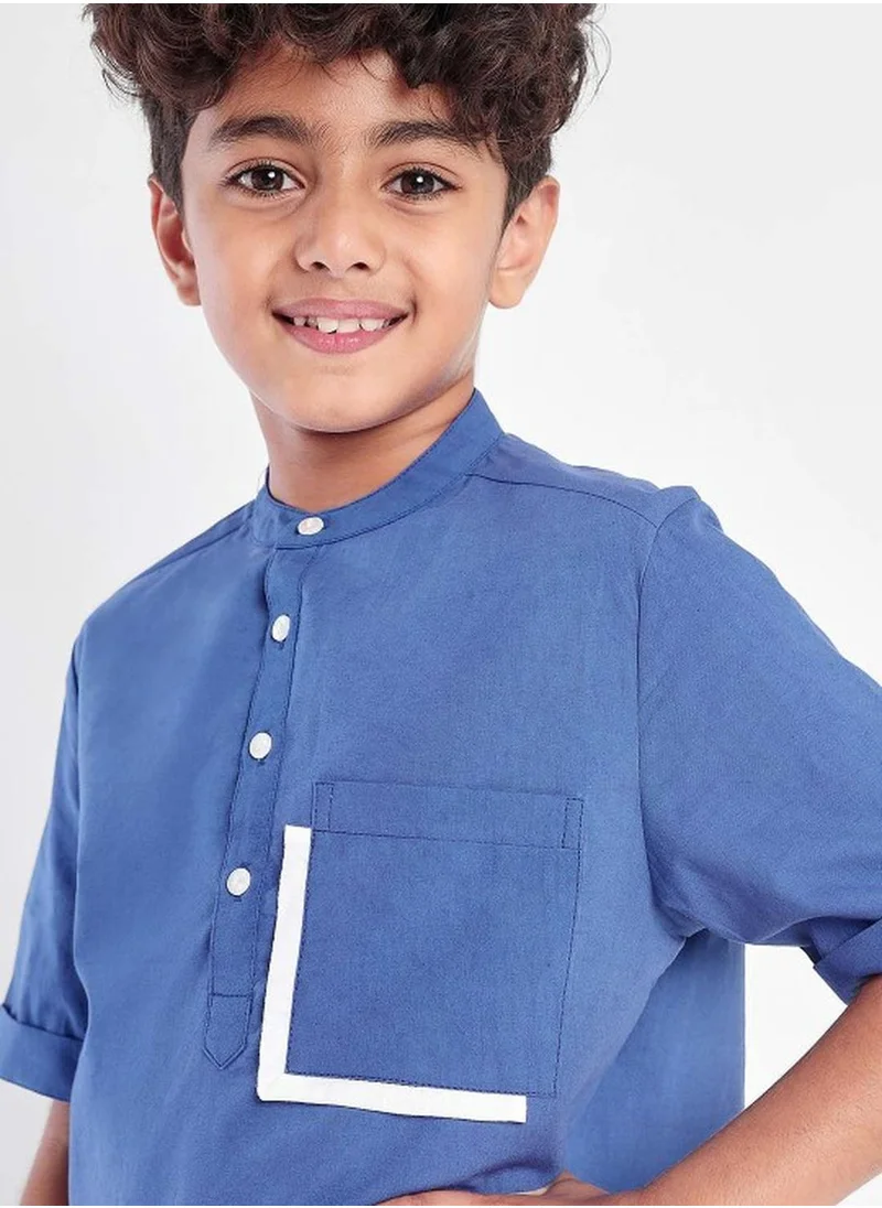 بونكيدز Regular Long Sleeve Printed Navy Cotton Shirt For Boys 100 % Cotton