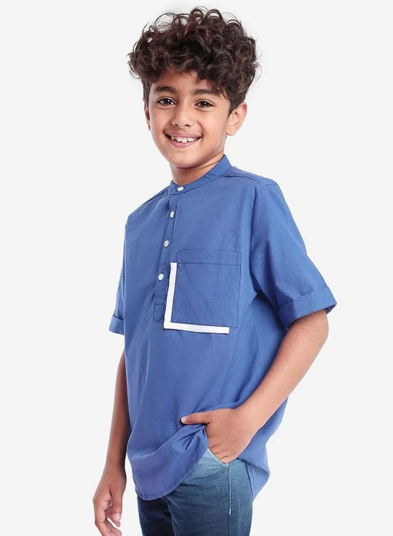 Bonkids Regular Long Sleeve Printed Navy Cotton Shirt For Boys 100 % Cotton