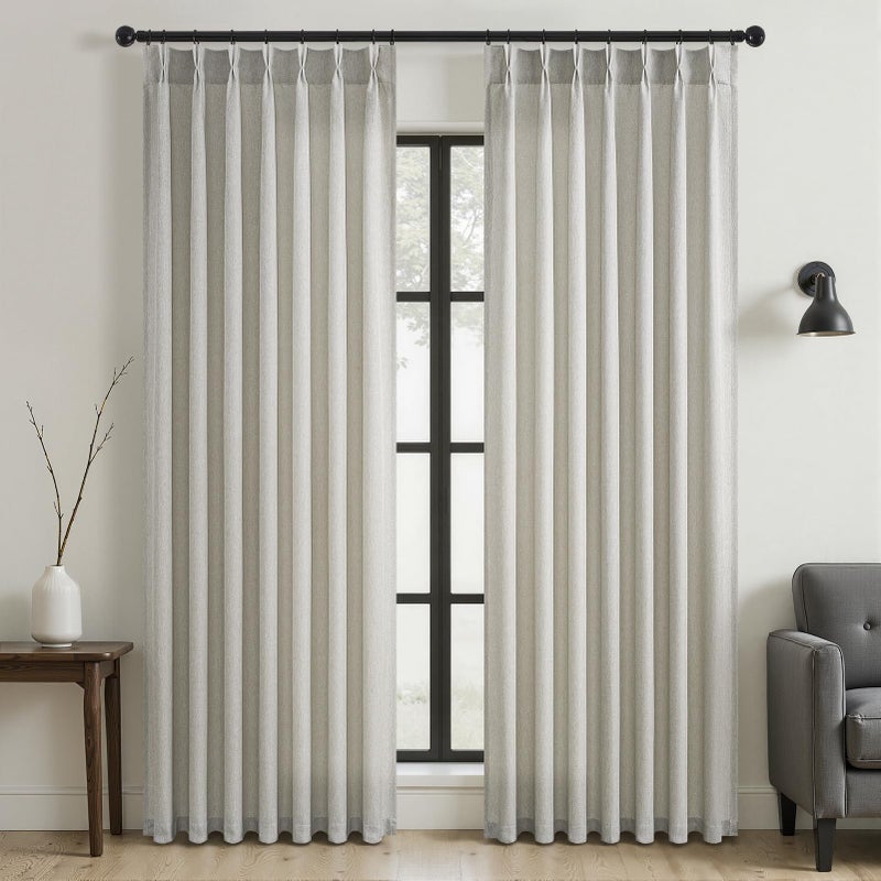 Drapenova Grey Beige Linen Sheer Curtains 84 Inch Long for Bedroom Living Room,Greige Gray Pinch Pleat Back Tab Gothic Moody Viral Drapes American Farmhouse Curtains for Window Dining Room 7 FT - Image 2