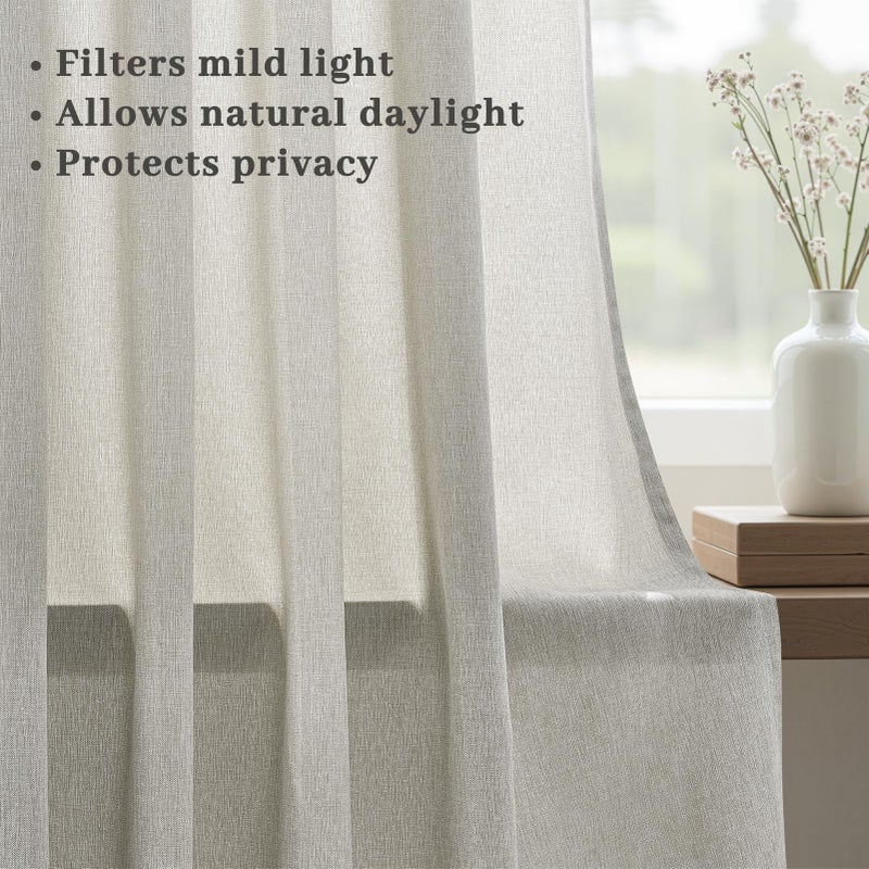 Drapenova Grey Beige Linen Sheer Curtains 84 Inch Long for Bedroom Living Room,Greige Gray Pinch Pleat Back Tab Gothic Moody Viral Drapes American Farmhouse Curtains for Window Dining Room 7 FT - Image 4