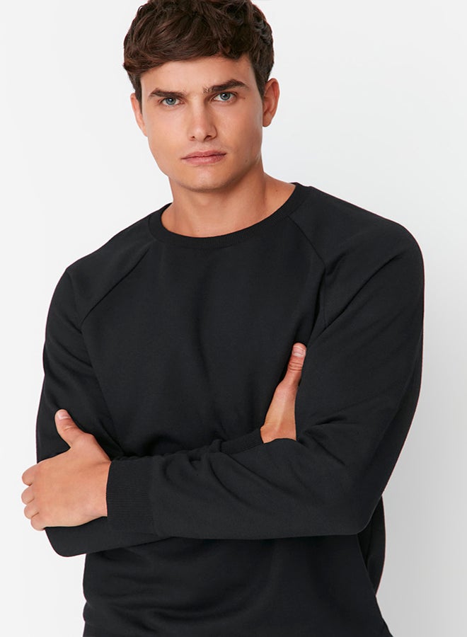 trendyol Black Basic Oversize/Wide Cut Crew Neck Raglan Sleeve Sweatshirt TMNAW23SW00190 - Image 5