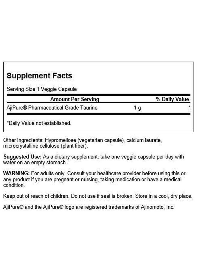 Swanson AjiPure Amino Acid Taurine 1000 Milligrams 60 Veg Capsules - Image 2
