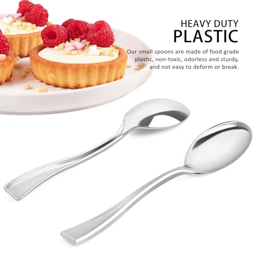 Qeirudu 4 Inch Silver Plastic Mini Spoons, 100 Pack Heavy Duty Small Tasting Spoons for Party Dessert Shooters, Appetizers, Ice Creams, Food Samples, Puddings - Image 4