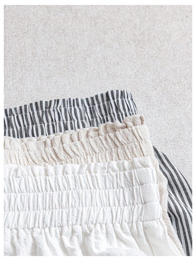 WDIRARA Women's 3 Pack Linen Shorts Elastic Waist Comfy Soft Lounge Shorts Beige White Black Large - Image 3