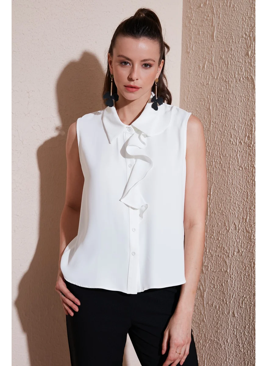 Lela Collar Flounced Regular Fit Sleeveless Shirt Women's Shirt 611GO0110