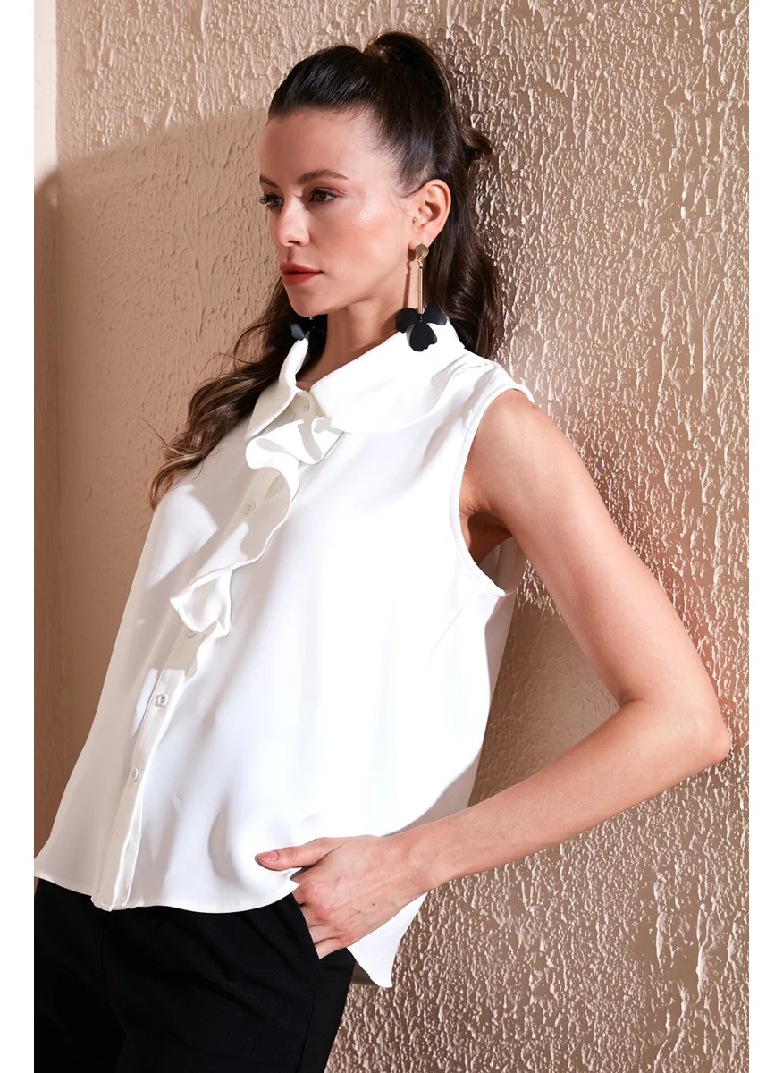 Lela Collar Flounced Regular Fit Sleeveless Shirt Women's Shirt 611GO0110