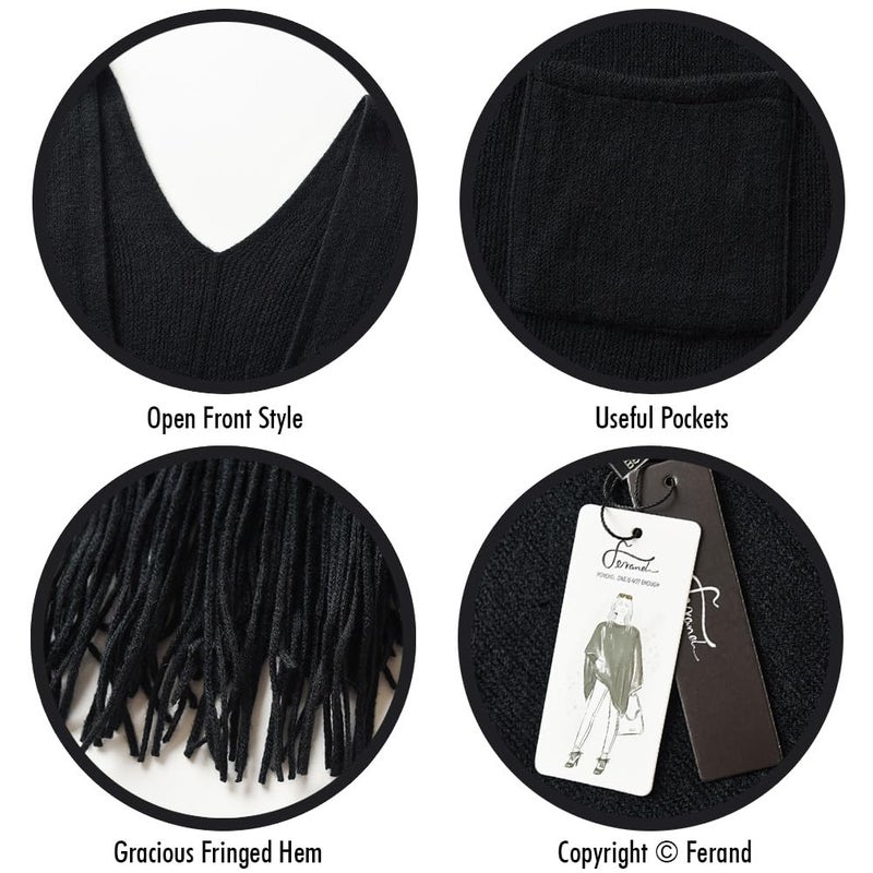 Ferand Shawl Wraps for Women, Cozy Lightweight Poncho Cape with Pockets, Warm for Fall Winter Travel, Black - Image 5