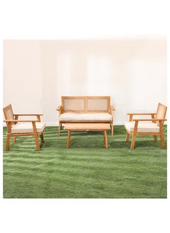 DANUBE HOME Havana 4 Seater Outdoor Sofa Set Wooden Frame Garden Furniture Modern Design Lounge Sofa Sets 4 Pieces Outdoor Seating Table And Chairs Set For Patio Balcony Lawn Yard Brown  - Image 3
