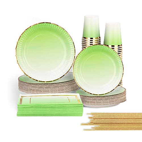 Ottin Ombre Lime Neon Green Party Supplies 50counts Festive Paper Plates and Napkins Set for Birthday Wedding Engagement Mothers Day Baby Shower