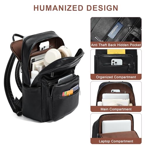 Mroede Leather Laptop Backpack for Women 156 Inch Laptop Travel Backpack Purse Casual Daypack with Laptop Compartment for College Work Nurse Business Weekender Black - Image 3