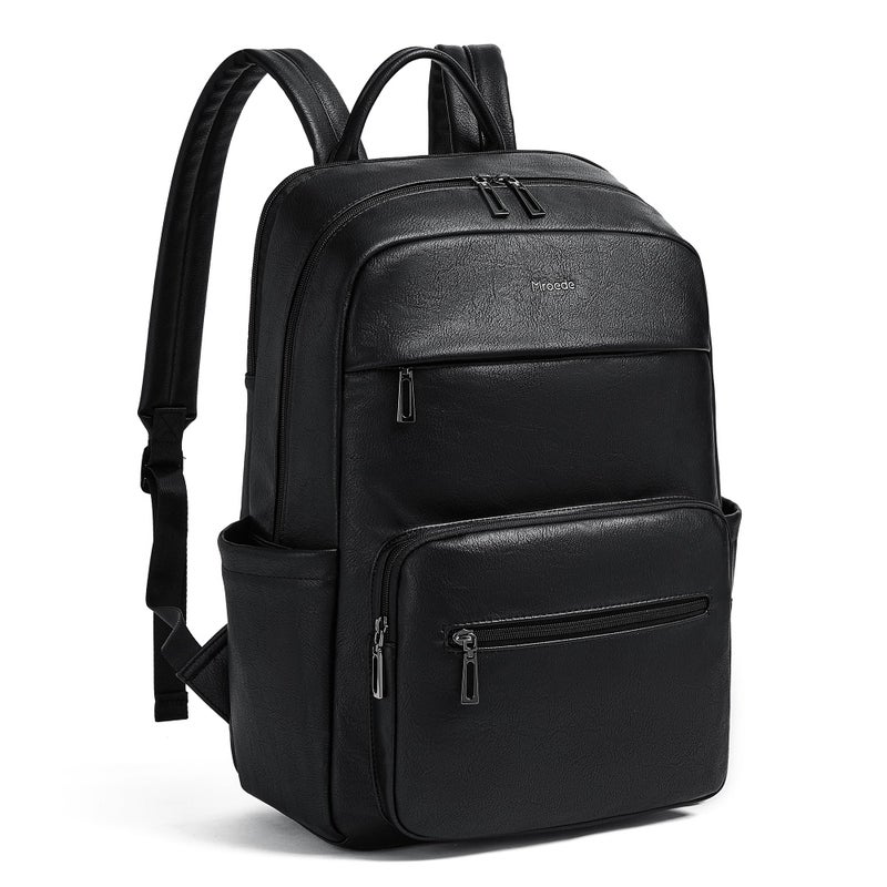 Mroede Leather Laptop Backpack for Women 156 Inch Laptop Travel Backpack Purse Casual Daypack with Laptop Compartment for College Work Nurse Business Weekender Black - Image 2