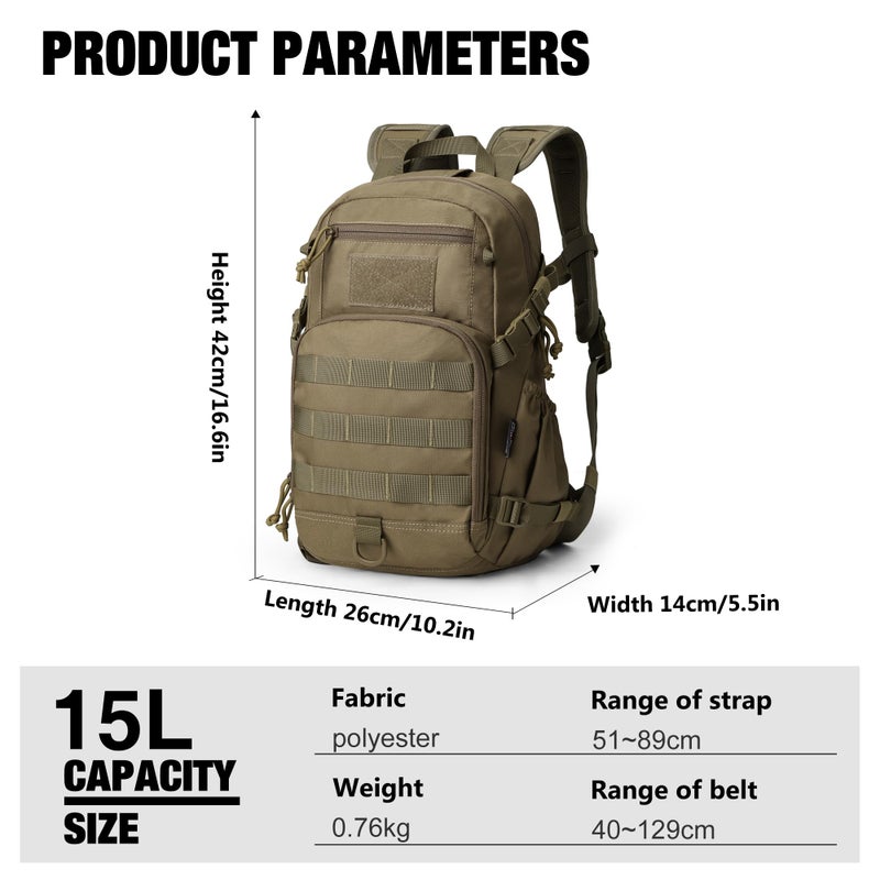 Mardingtop Small Tactical Backpack,Molle Hiking Backpack for Backpacking,Cycling and Biking,15L Backpack - Image 2